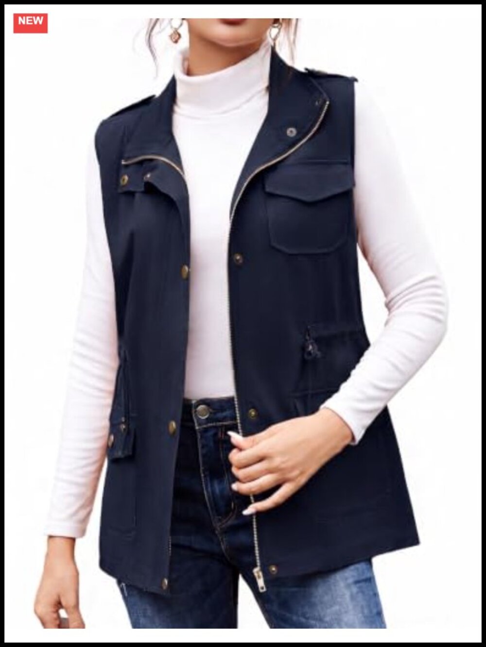Women's Sleeveless Military Anorak Cargo Vest, Cotton Blend Utility Vest